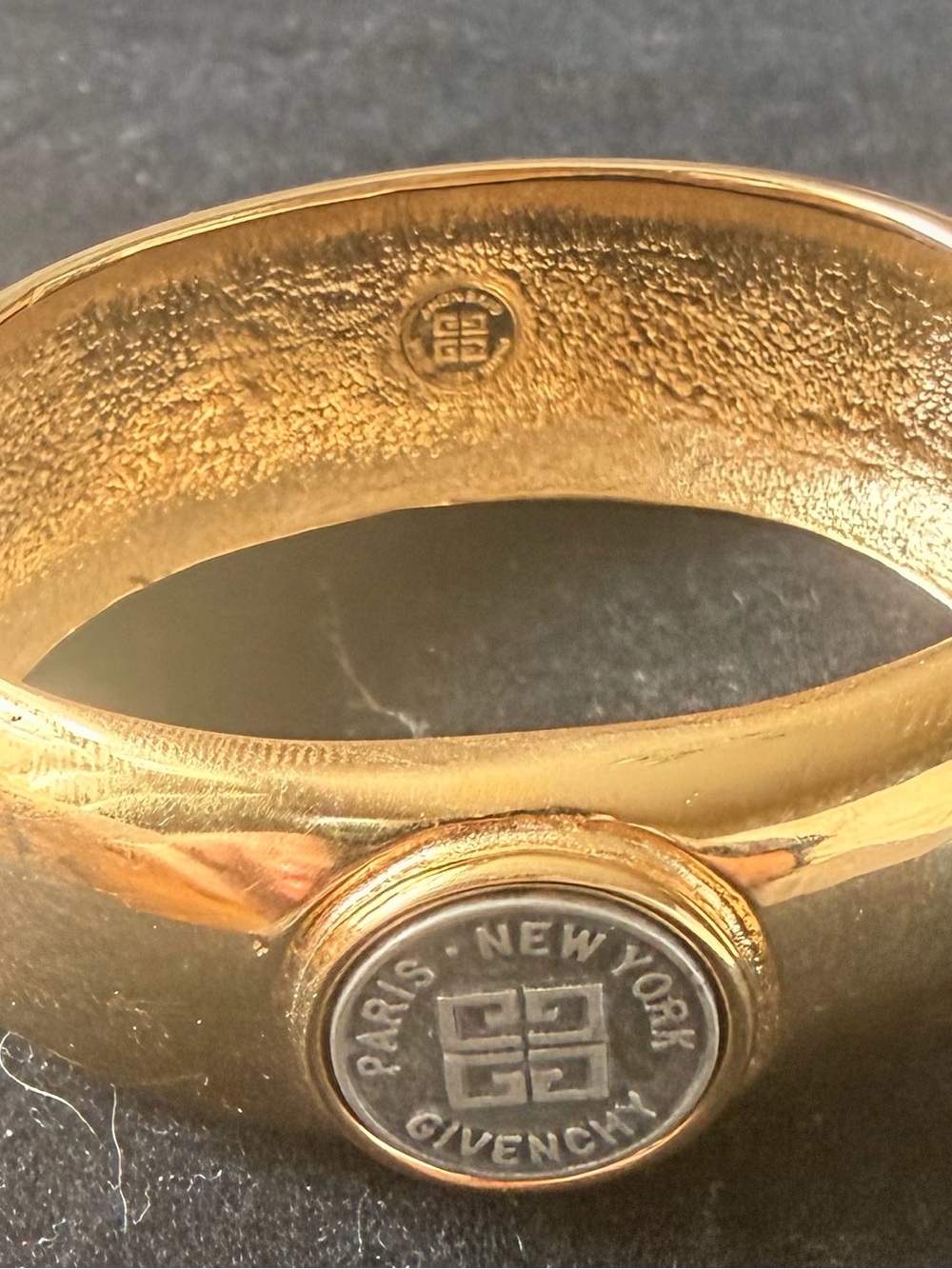 Vintage 1980’s Givenchy Gold and Silver Medallion Logo Bangle